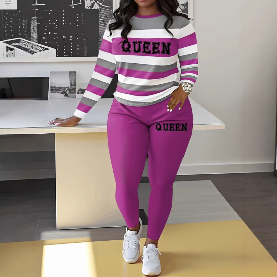 Damen Sportliches Zweiteiler-Set mit gestreiftem Oberteil und leggings WW
