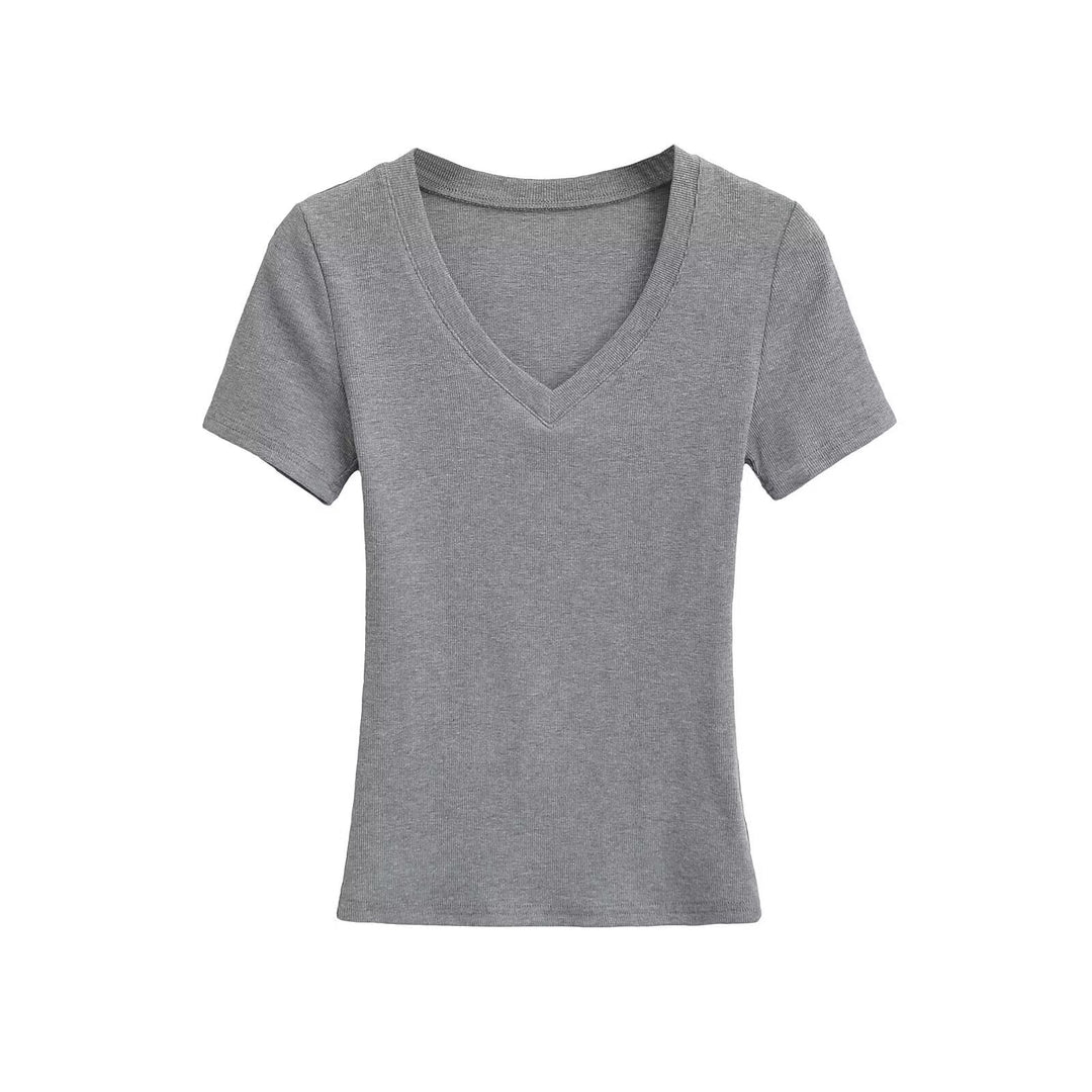 Damen V-Ausschnitt T-Shirt aus hochwertiger Baumwolle mit bequemer Passform W&W Mode