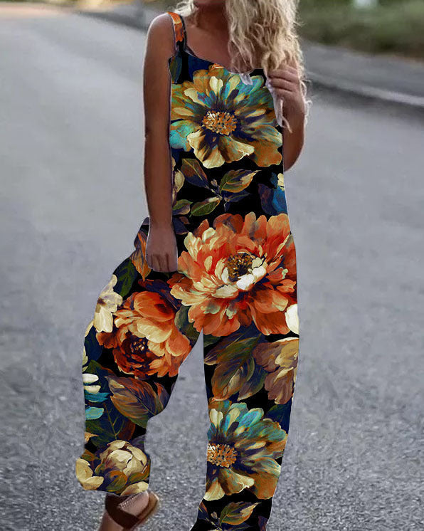 WW | Große Blumenmuster Leichte Stoff Latzhose