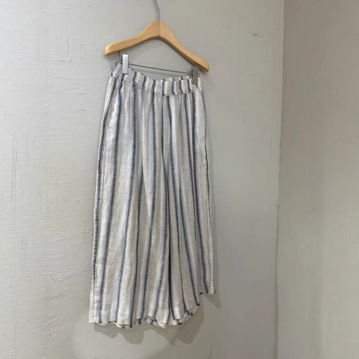 Damen Relaxed Fit Gestreifte Leinen Culottes W&W Mode