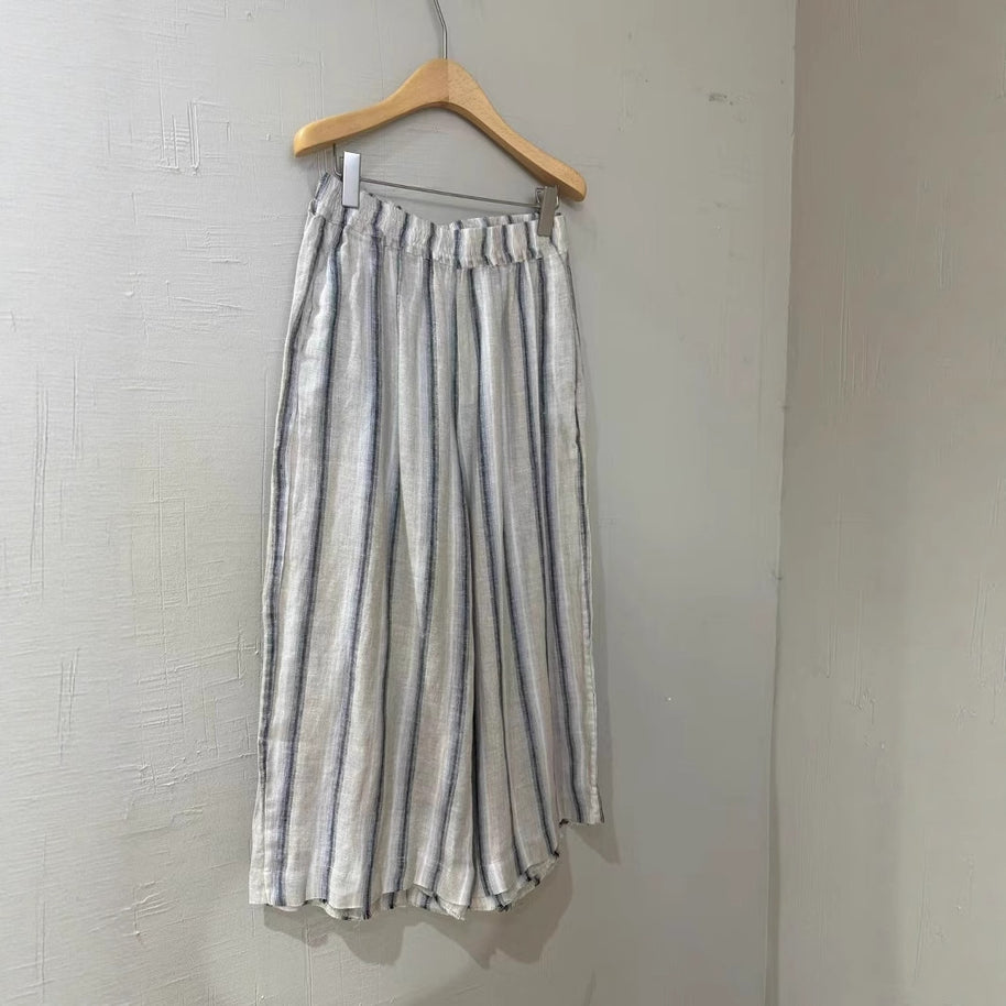 Damen Relaxed Fit Gestreifte Leinen Culottes WW