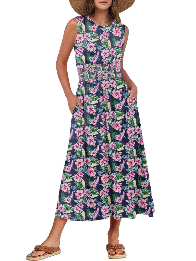 Damen Maxikleid mit floralem Druck und praktischen Taschen WW