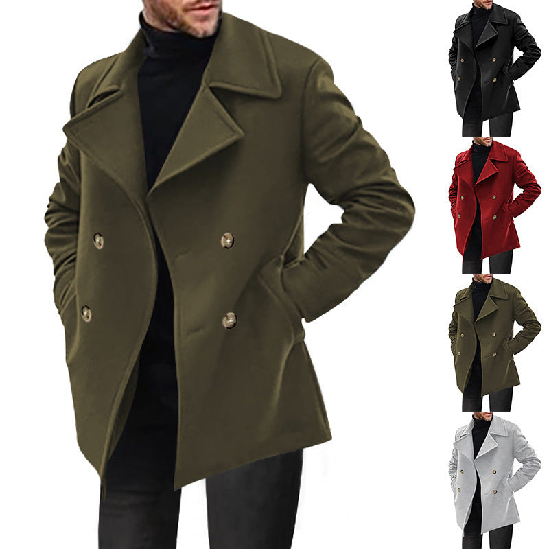 Herren Designer Wollmantel mit doppelter Knopfleiste WW