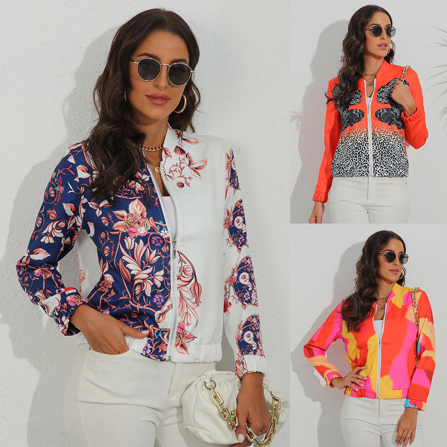 Damen sportliche Bomberjacke mit tierischem Print WW