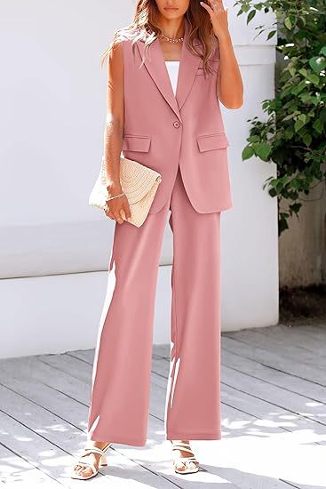 Damen ärmelloses Blazer-Set mit weit geschnittenen Hosen WW