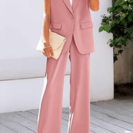 Damen ärmelloses Blazer-Set mit weit geschnittenen Hosen WW