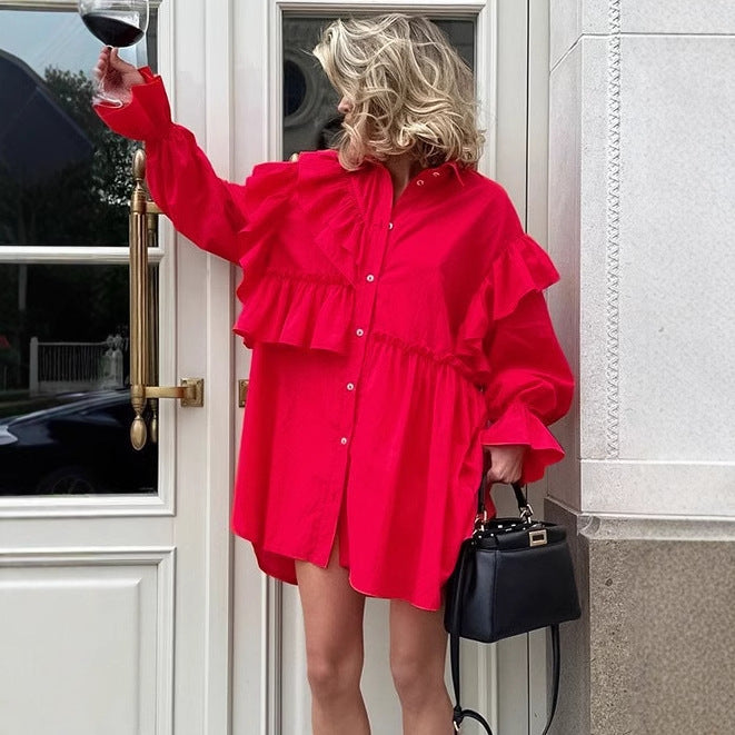 Damen Rüschenbluse im Oversized-Design mit Knopfleiste WW