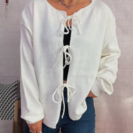 Damen Strickjacke mit dekorativem Schnürdesign und weitem Schnitt WW