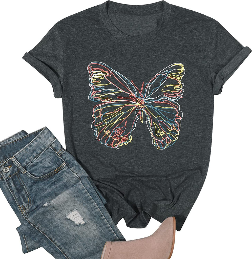 Damen Graffiti T-Shirt mit Schmetterling und floralem Design WW