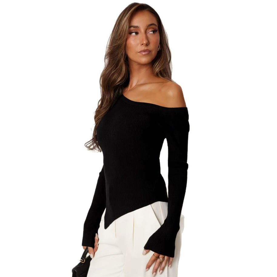 Damen asymmetrisches Langarm-Oberteil mit einem schicki Design WW