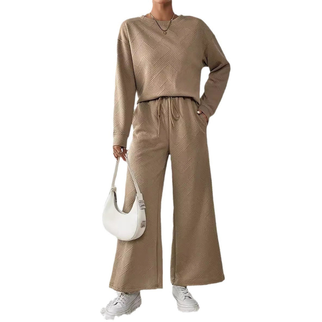 Damen gemütliches Lounge-Set mit strukturiertem Muster W&W Mode