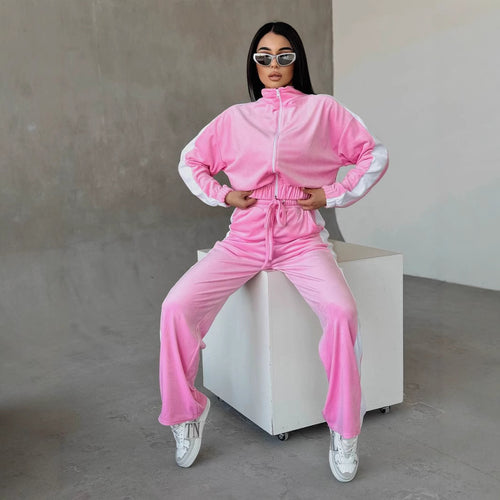Damen sportliches Fleece-Anzug-Set mit elastischen Einsätzen WW