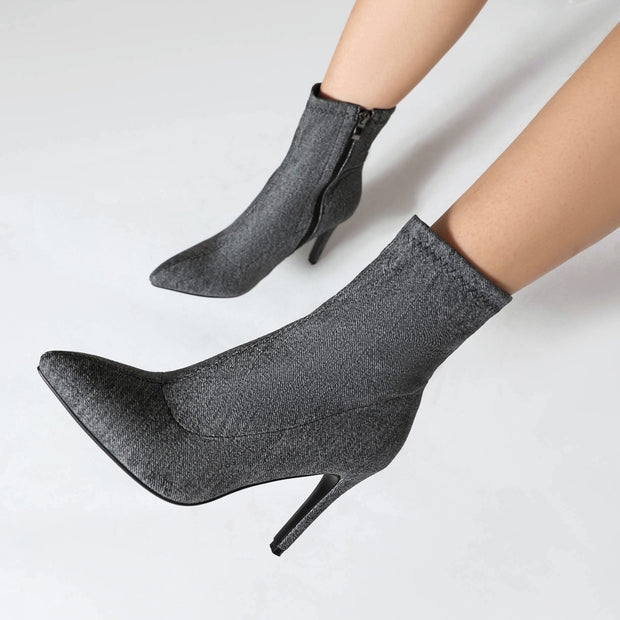 Damen Spitz-Zeh Denim Stiletto Booties WW