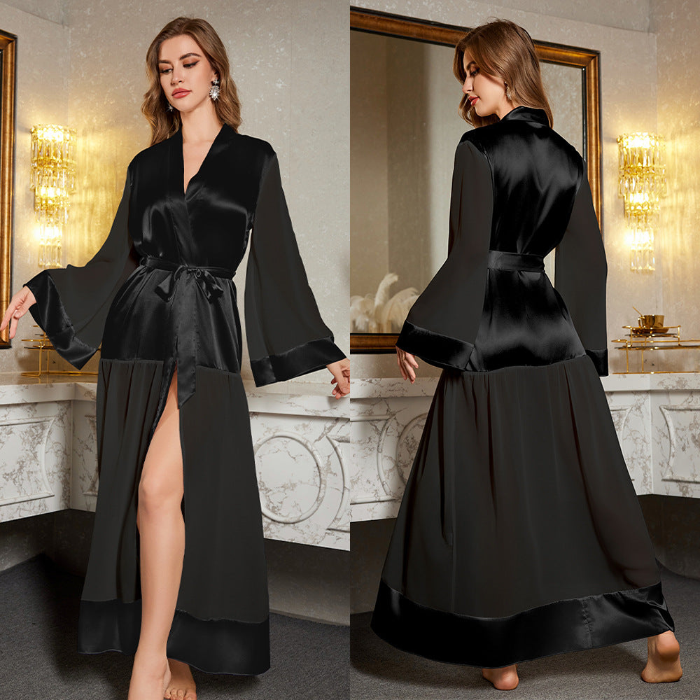 Damen Satin-Kimono-Robe mit elegantem Taillengürtel und fließendem Schnitt WW