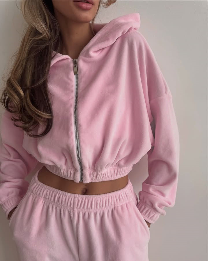 Damen sportlicher Fleece-Overall mit hohem Kragen und elastischem Bund WW