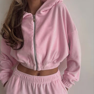 Damen sportlicher Fleece-Overall mit hohem Kragen und elastischem Bund WW