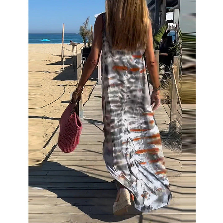Damen Maxikleid im lässigen Schnitt mit tiefem V-Ausschnitt und modischem Batikdesign W&W Mode