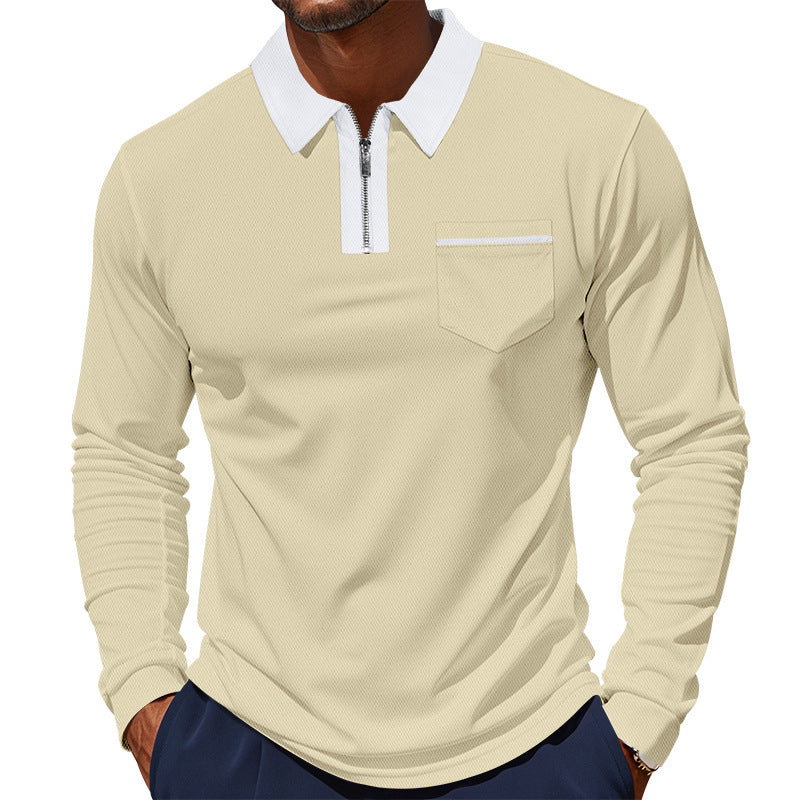 Herren Langarm-Polo mit Reißverschluss und Brusttasche WW