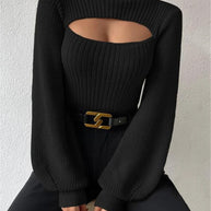 Damen Strickpullover mit Trendigem Cut-Out und Hohem Kragen WW