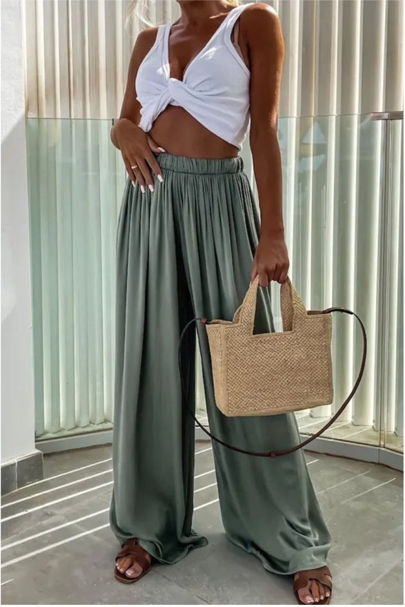 Damen fließende Palazzohose mit elastischem Bund und seitlichen Taschen WW