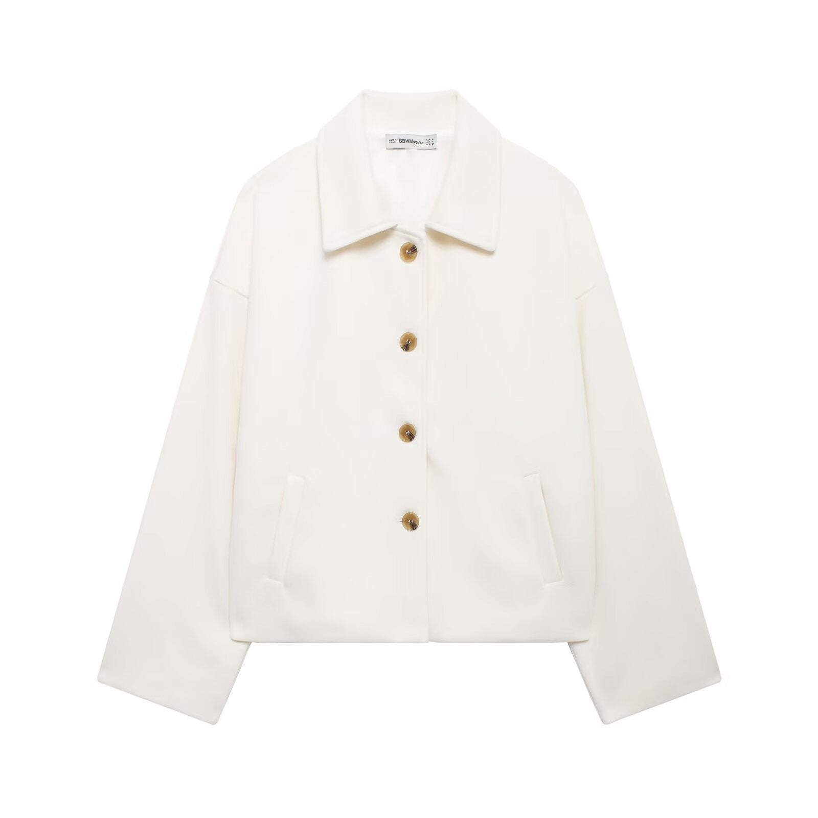 Damen schicke Blousonjacke aus weichem Stoff mit Knopfverschluss und Taschen WW