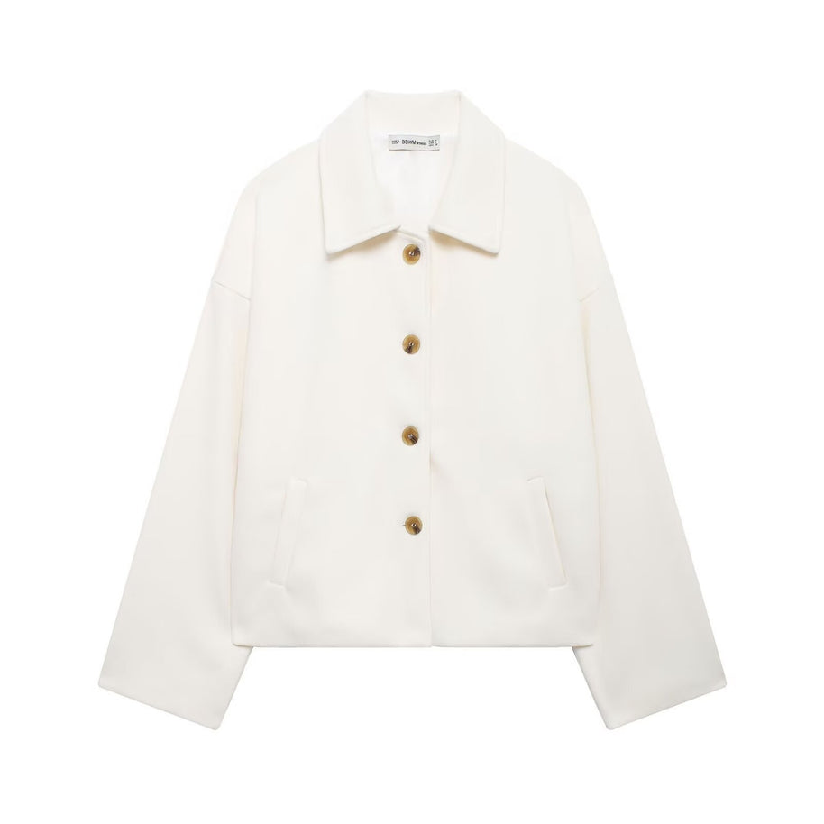 Damen schicke Blousonjacke aus weichem Stoff mit Knopfverschluss und Taschen WW
