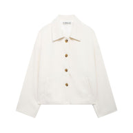 Damen schicke Blousonjacke aus weichem Stoff mit Knopfverschluss und Taschen WW