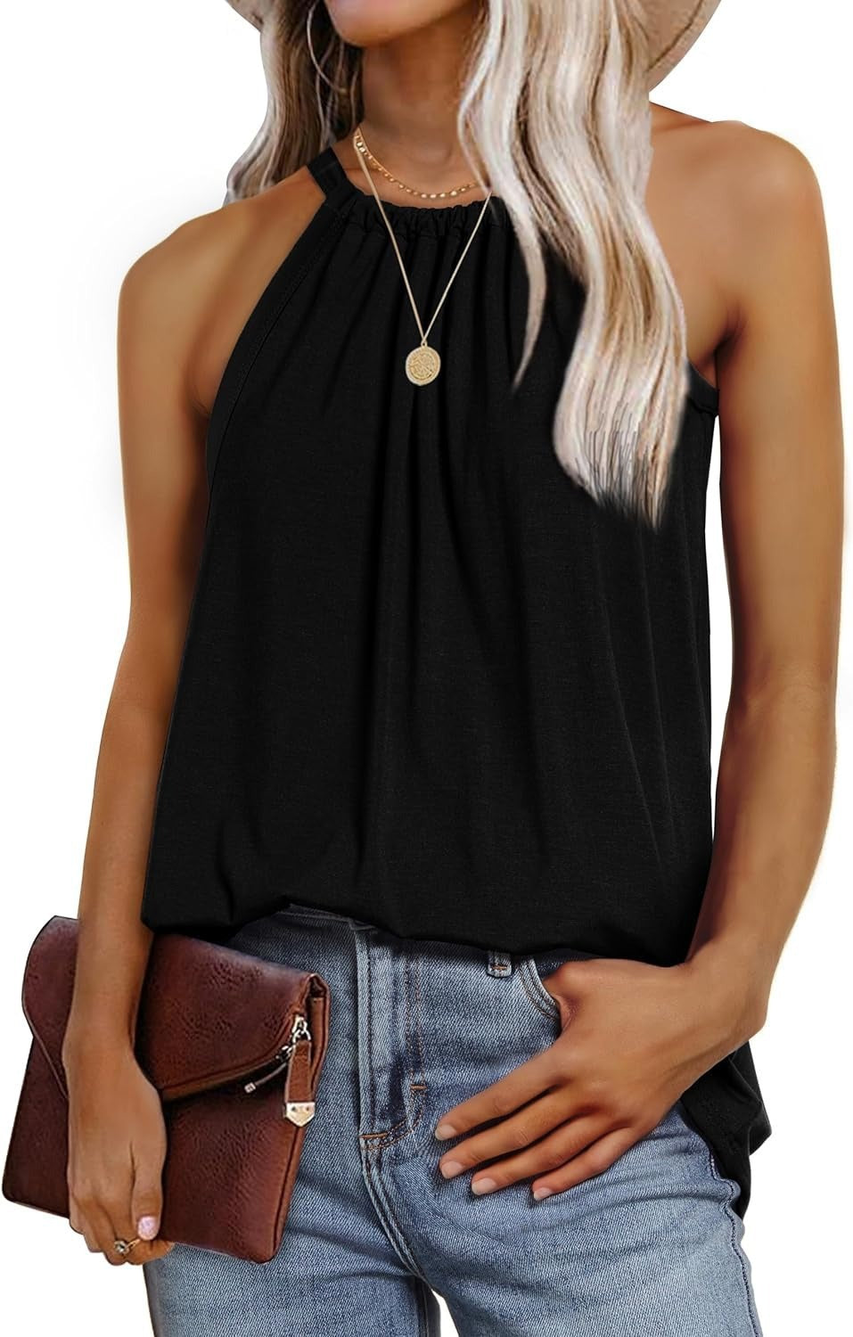 Damen ärmelloses Blusenshirt mit schickem Hochkragen und lockerer Passform W&W Mode