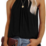 Damen ärmelloses Blusenshirt mit schickem Hochkragen und lockerer Passform WW