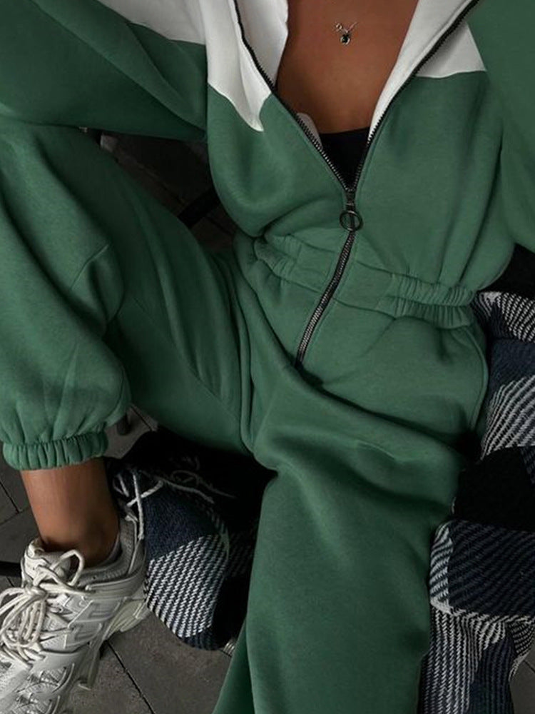 Damen sportliches Sweatanzug-Set mit hohem Kragen und Reißverschluss WW