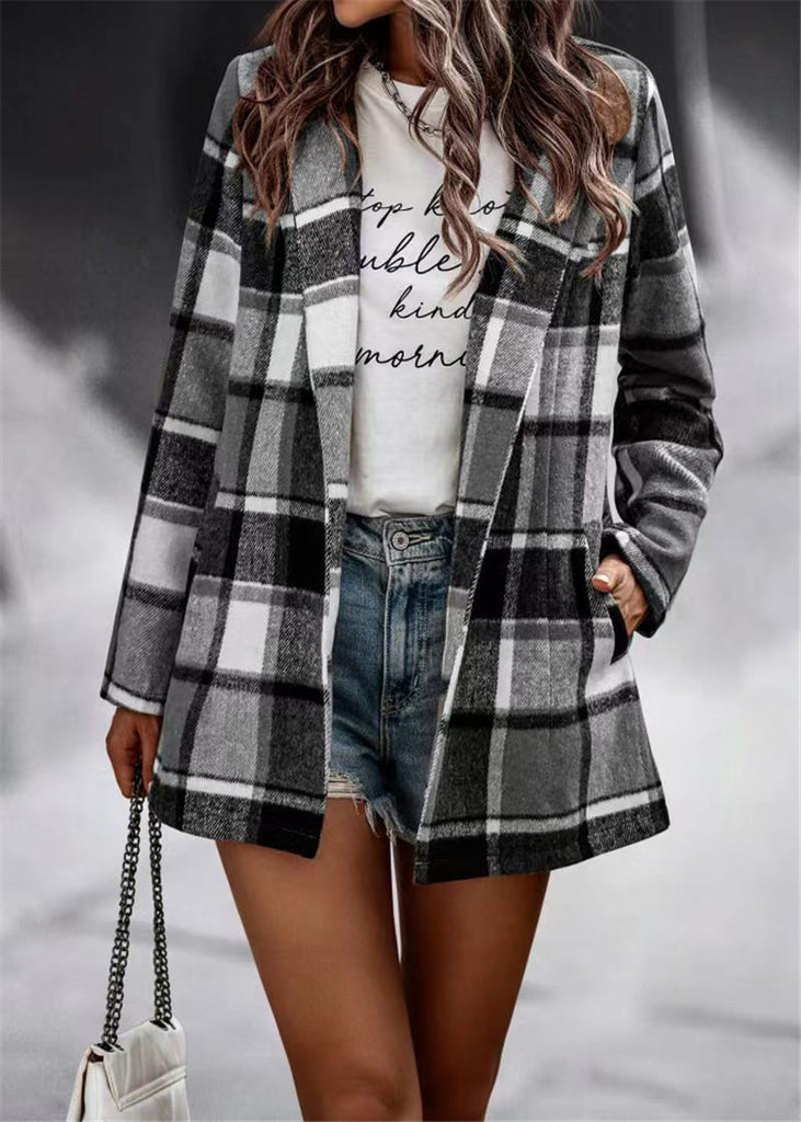 Damen Karierter Wollblazer WW