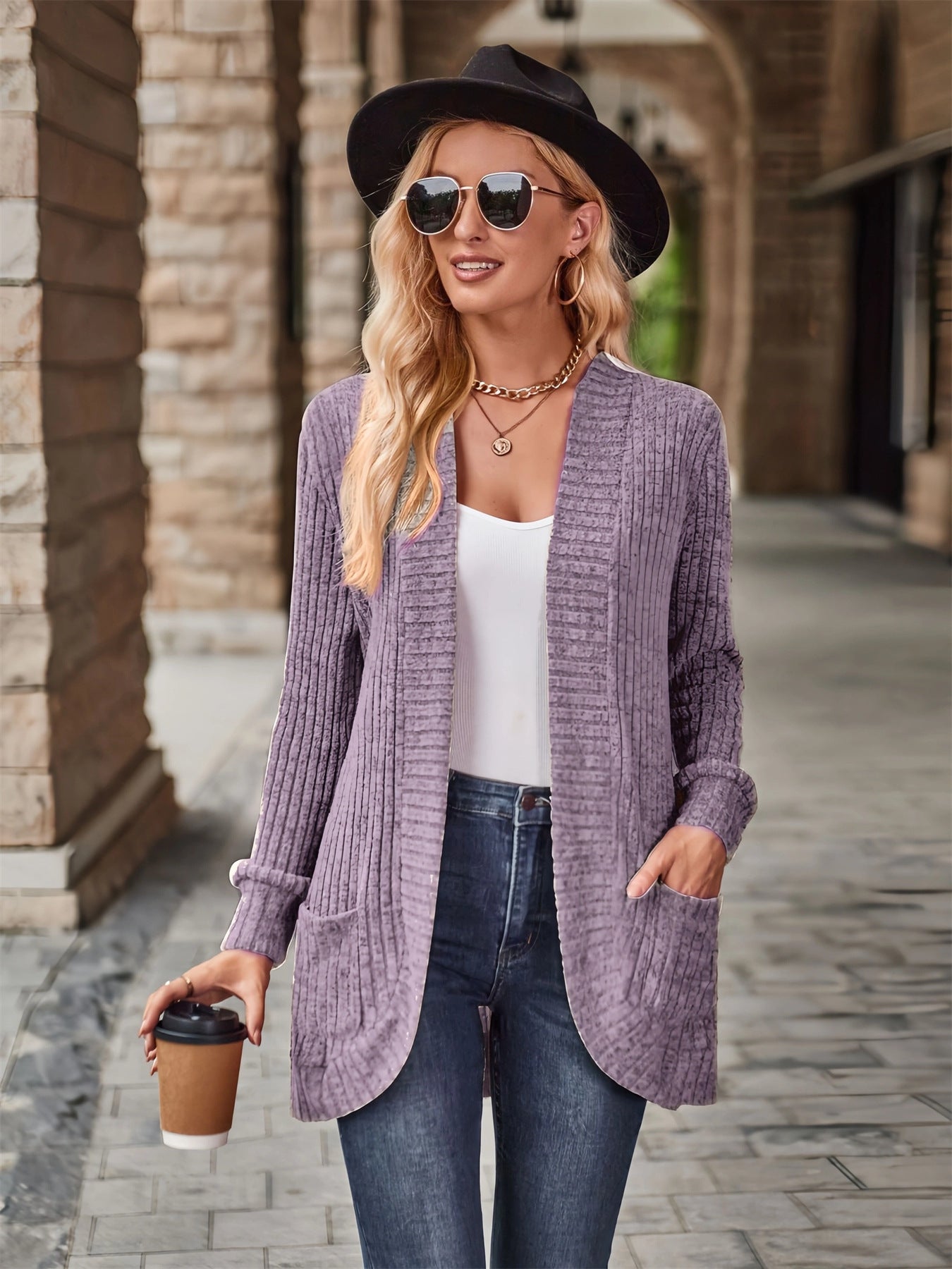 Damen Strickjacke mit strukturiertem Design und praktischen Taschen WW