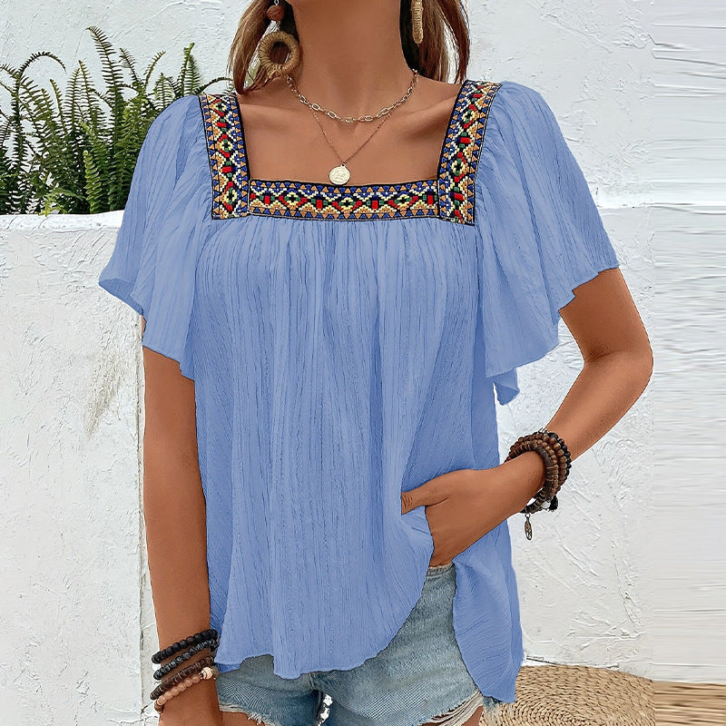Damen luftige Sommerbluse mit Stickereien WW