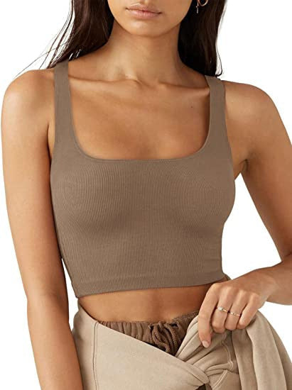 Damen Crop Top mit geripptem Stoff und breiten Trägern W&W Mode