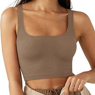 Damen Crop Top mit geripptem Stoff und breiten Trägern WW