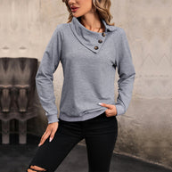 Damen bequemer Sweatshirt mit modischem Kragen und Knopfdetail WW