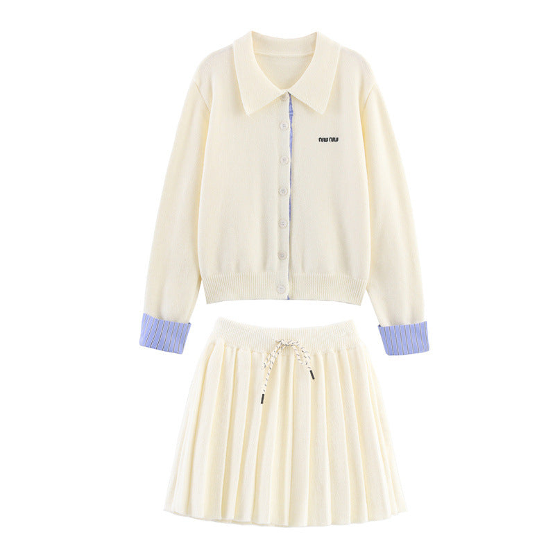 Damen Set aus Strickjacke und Rock mit eleganter Plissee-Optik WW