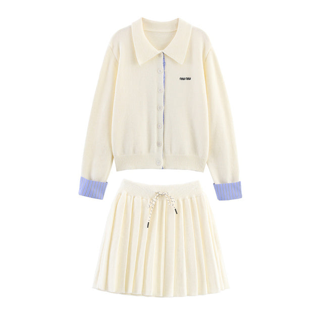 Damen Set aus Strickjacke und Rock mit eleganter Plissee-Optik WW