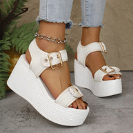 Damen Wedge-Sandalen mit atmungsaktivem Obermaterial und robustem Bast-Design WW