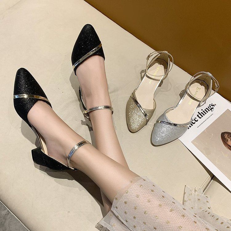 Damen elegante Schlupf-Pumps mit transparentem Riemchen und modischem Glitter W&W