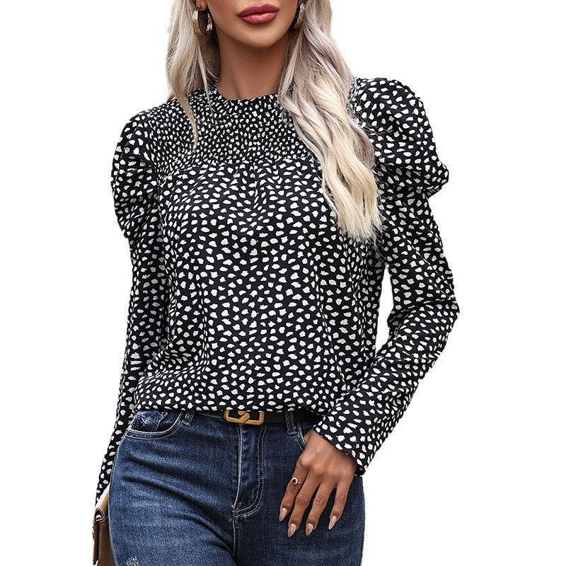 Damen Bluse mit Puffärmeln und modernem Herzmotiv W&W Mode