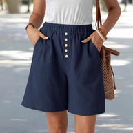 Damen lässige Shorts mit elastischem Bund und Knopfdetail WW