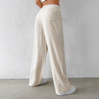 Damen weite Leinenhose mit elastischem Bund und praktischen Taschen WW