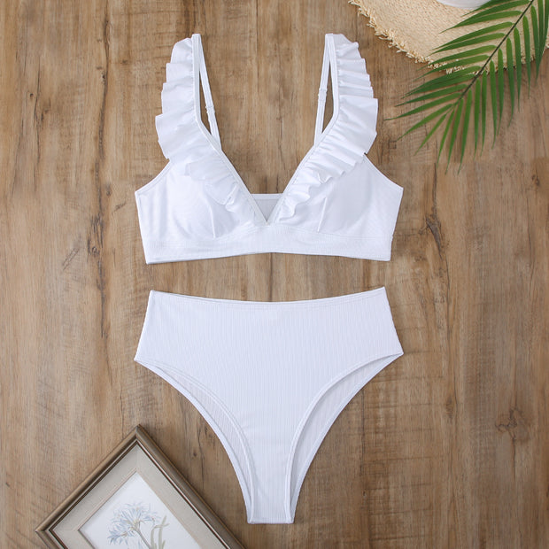 Damen Bikini-Set mit voluminösen Rüschen und hohem Taillenbund WW