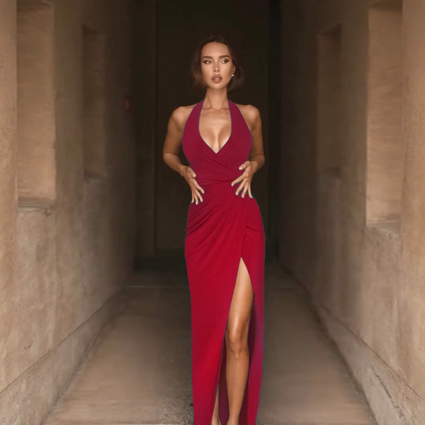 Damen Abendkleid mit verführerischem V-Ausschnitt und eleganter Drapierung W&W