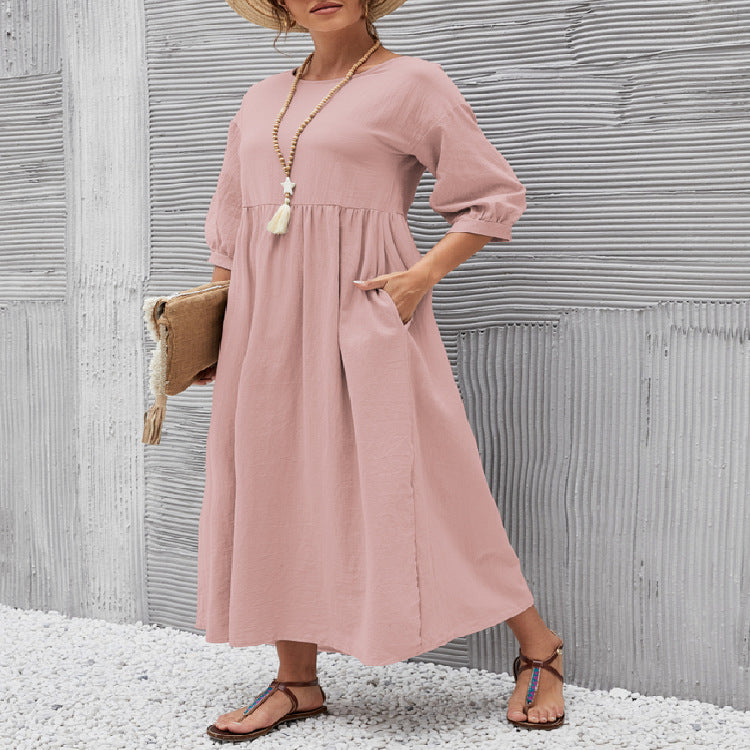 Damen Maxikleid mit Ballonärmeln und Gummizug WW