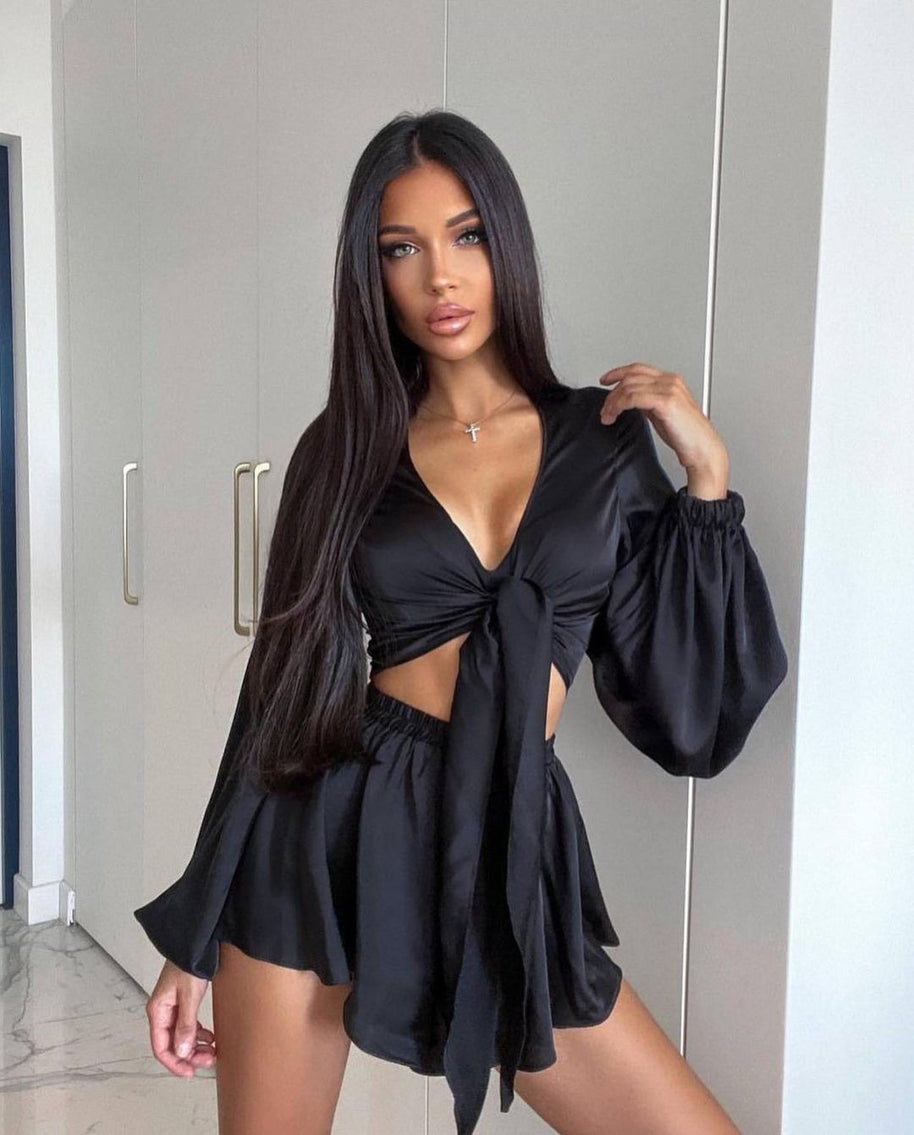 Damen modisches Set aus luftiger Bluse und fließendem Rock WW