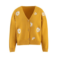Damen Strickjacke mit Blumenstickerei und V-Ausschnitt WW
