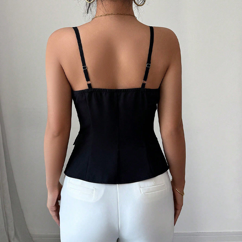 Damen ärmelloses Blusentop mit tailliertem Schnitt und Knopfdetails WW