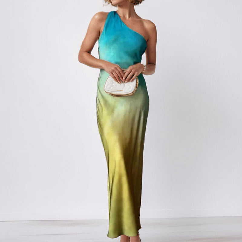 Damen Maxikleid mit asymmetrischem Schnitt und schickem Satin-Finish W&W Mode
